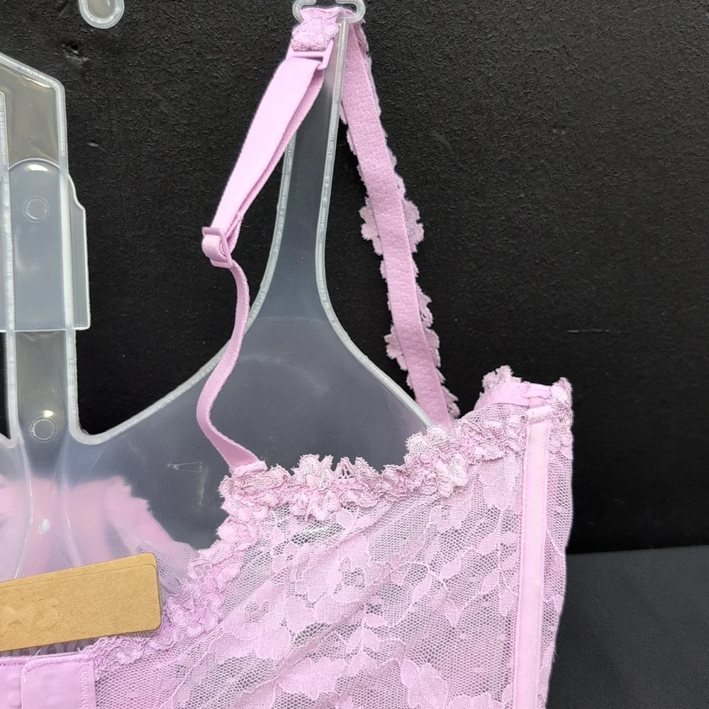 Skims Stretch Lace Unlined Demi Bra 34DDDD Baby Pink - Picture 6 of 12